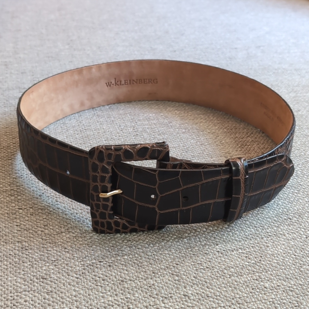 W. Kleinberg embossed crocodile calf leather belt